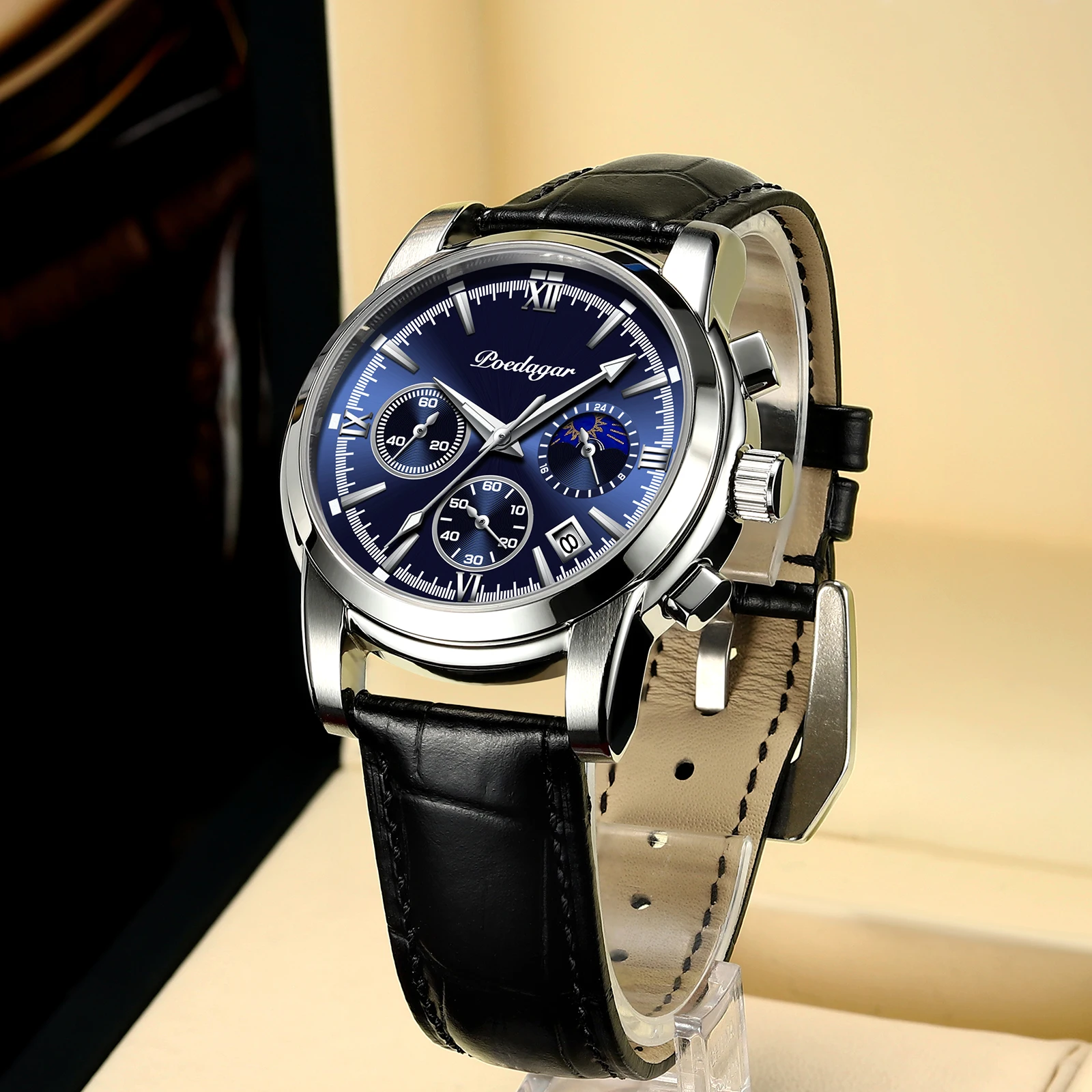 POEDAGAR 8058 Popular Leather Quartz Wrist Watch For Men Top Brand Shock Sport   Luxury Luminous  Waterproof Male