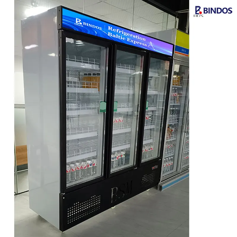 Three Glass Doors Black Refrigerator Supermarket Upright Display Cooler Freezer Shelf Adjustable Drink Refrigerators For Hotel