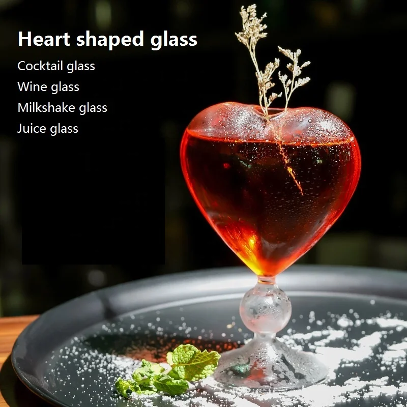 The Glass Bulk Cup 3D lovely Heart glass Golbet Creative new style wine Glasses Cups heart shaped cocktail glass