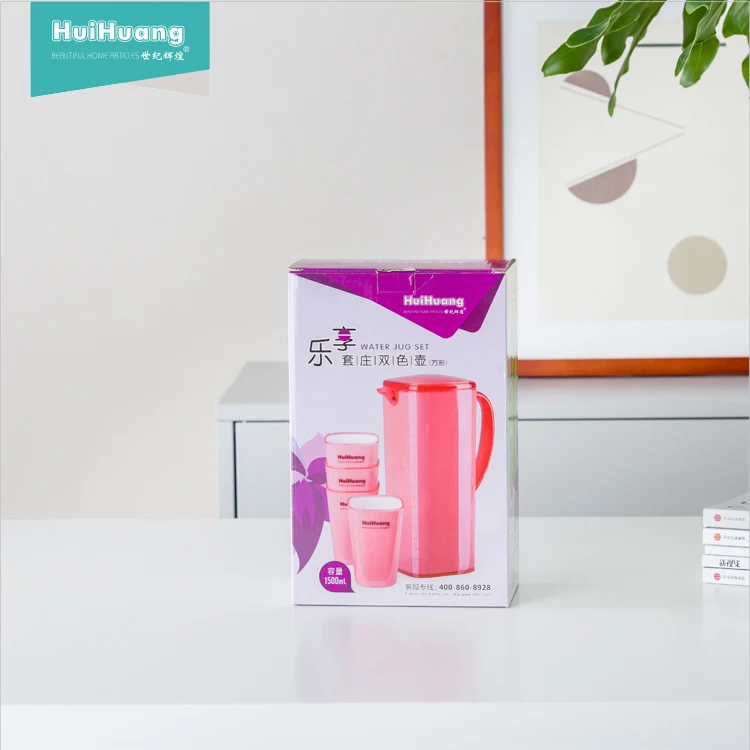 Питьевая Посуда для напитков, пластиковый кувшин для воды с двойными стенками, 1500 мл, 4 чашки