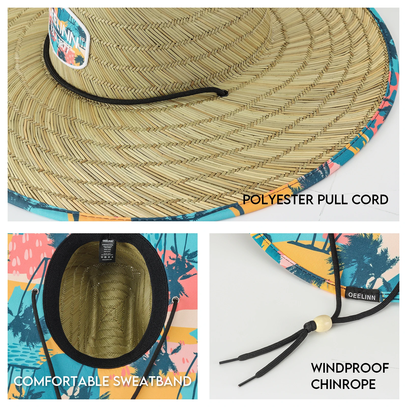 custom handmade wide brim color fishing straw hat mat grass lifeguard straw hat with logo