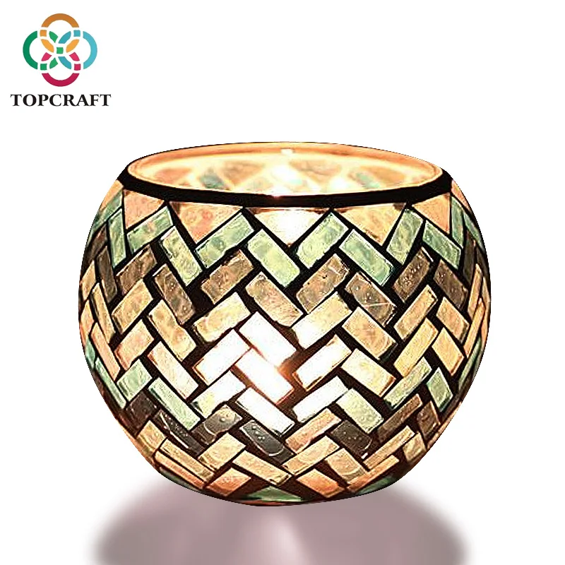 Wholesale Colorful Mosaic Candle  Cheap Glass Candlesticks  Candle Jars For Wedding And Home Decoration