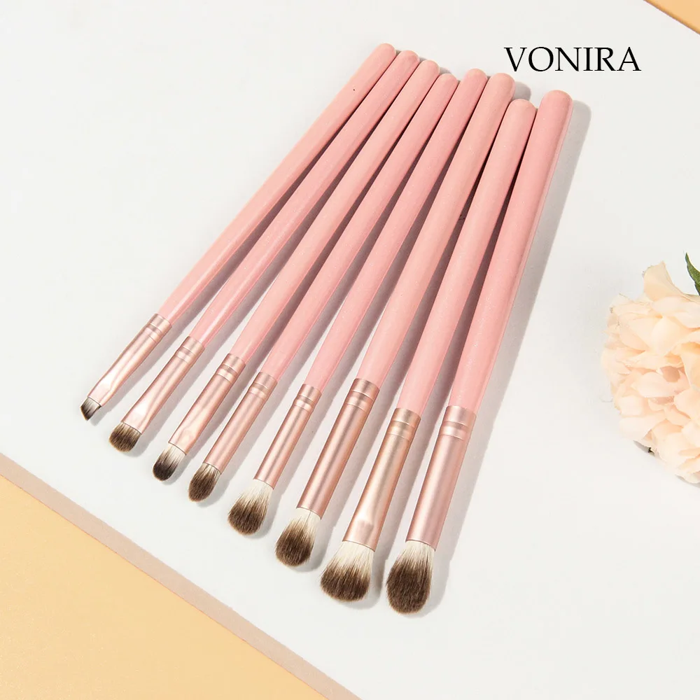 Private Label Hot Selling Cosmetic Brush Tool 12 Pcs Synthetic Makeup Brushes Pink Color Wood Handle Eyeshadow Makeup Brush Set