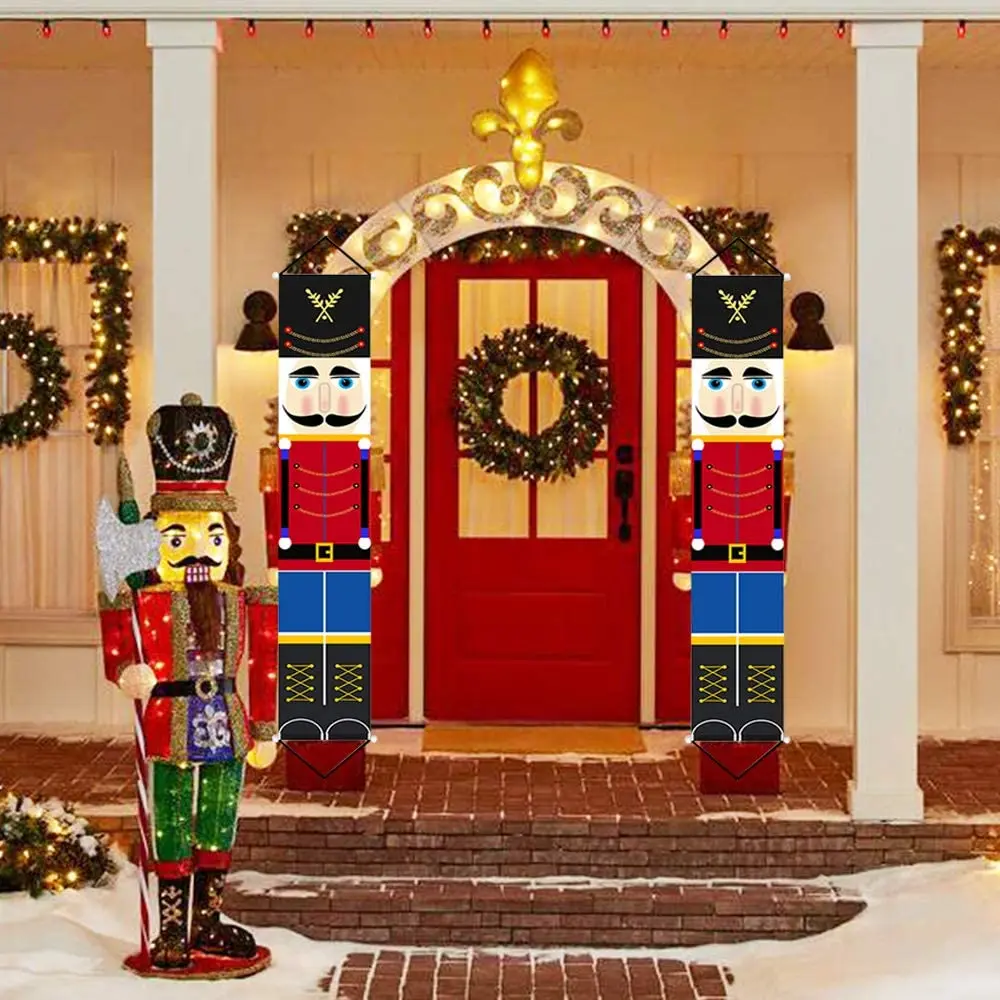 Christmas Nutcrackers Porch Banner 14 x 74 Inch Front Door Signs Xmas Decor Soldier Hanging Banner for Wall
