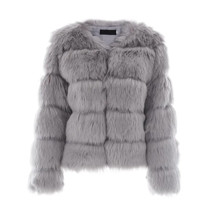 2022 Animal Fur Crop Jacket  New Top Sale Silver faux Fox Fur Coat Outwear  faux fur outwear