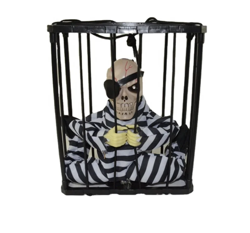 Halloween Trick Light-Controlled Induction Skull Prison Cage Ghost Funny Eyes Light-Emitting Party Electric Toy Ghost Scary Doll
