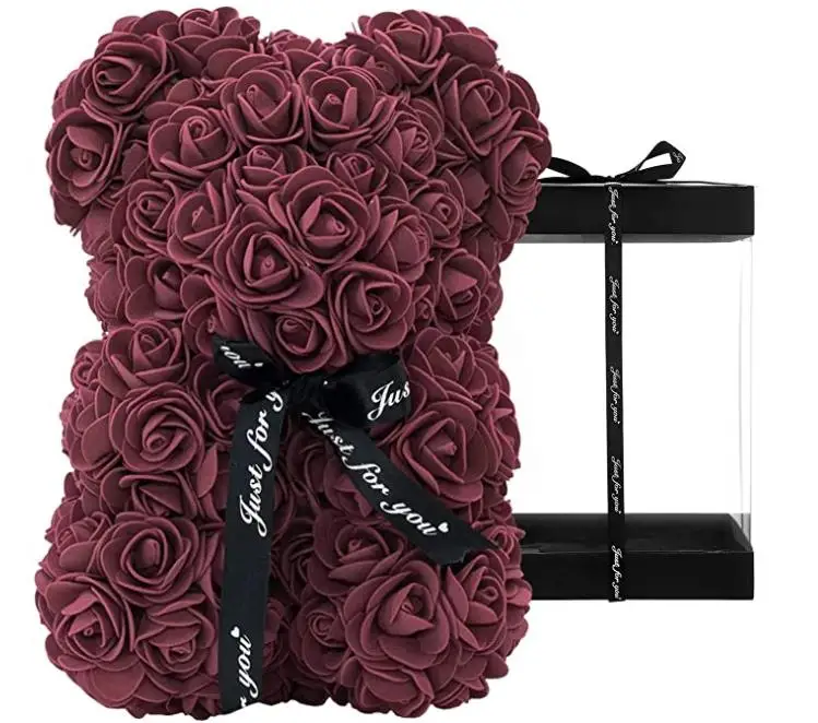 Love Coloured Plush Toy Roses flower For Bear With Gift Package Box 25cm Mini Pearl Little Bunny Rose Bears Heart Rose Bear