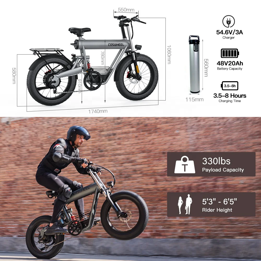 Coswheel T20 Winter Autumn Snow Electric Bike EU US Stock Electrically Mountain Fatbike 20inch Fat Tire Ebike Electric Bicycle