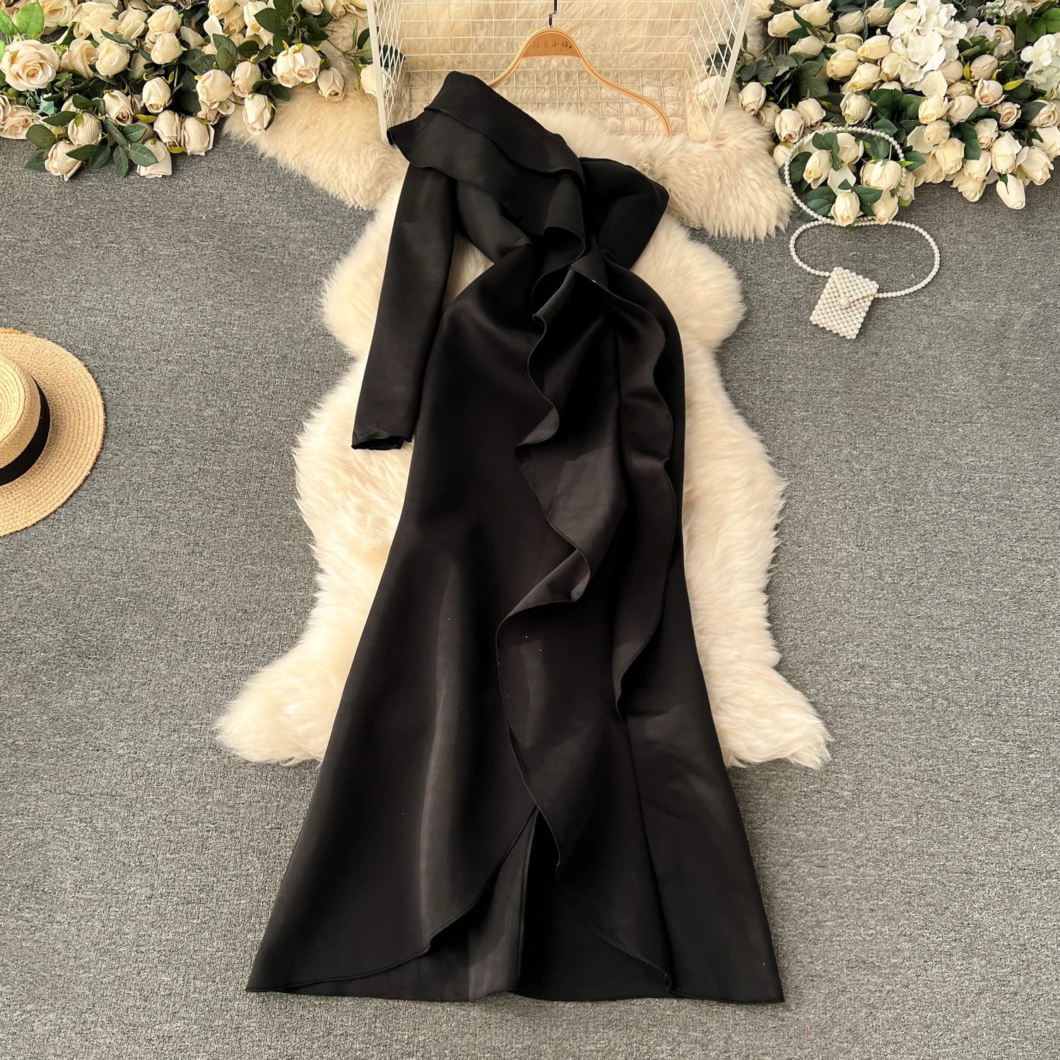 Plus Size High Quality American Style Midi Dress For Women Empire Ruffled Lace Vestidos Ladies Evening Dresses Clothes Women