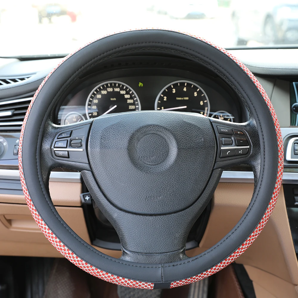 PU Leather Luxury Car Crystal Steering Wheel Cover