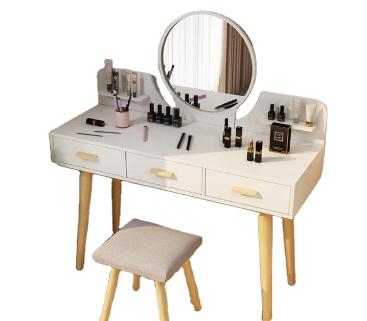Nordic Style Storage Cabinet Integrated Dressing Table with Mirror and Stool Dressing Table
