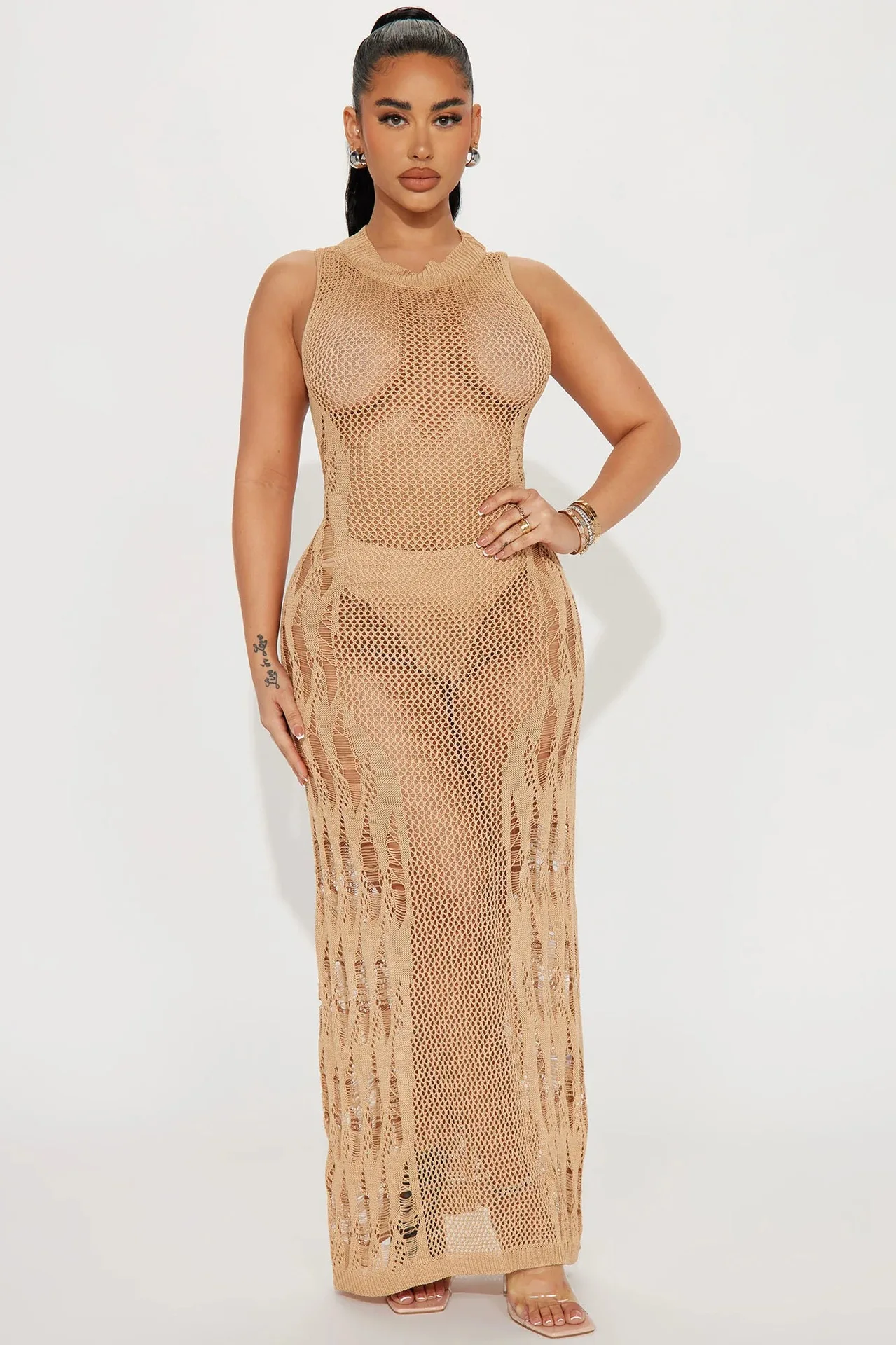 High Quality Women Crochet Knit Beach Wear Cover Up Swimwear Bikini Long Maxi Beach Dress