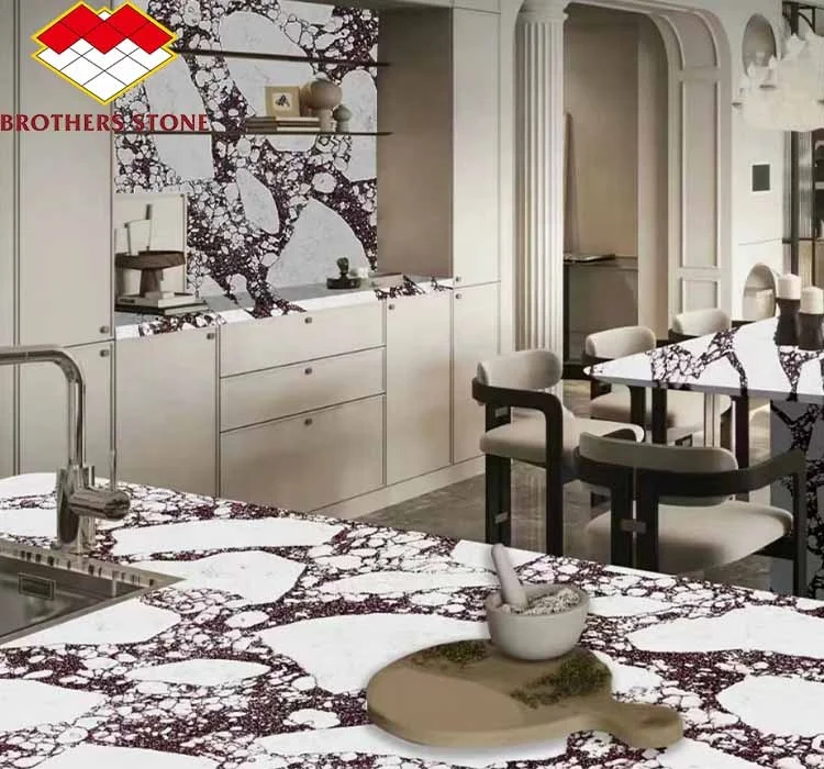 Modern Calacatta Viola White Marble with Purple Vein Slabs for Dining Room Table Set Kitchen Countertop Bathroom Staircases