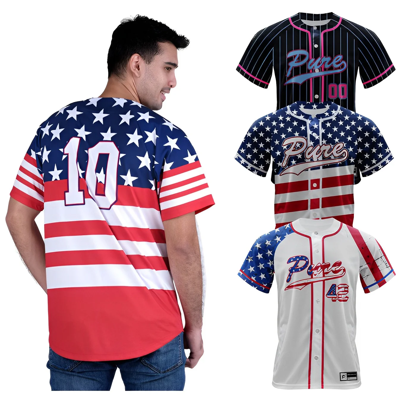American custom baseball jersey Breathable polyester sublimation baseball jersey Youth blank Plus size baseball jersey custom