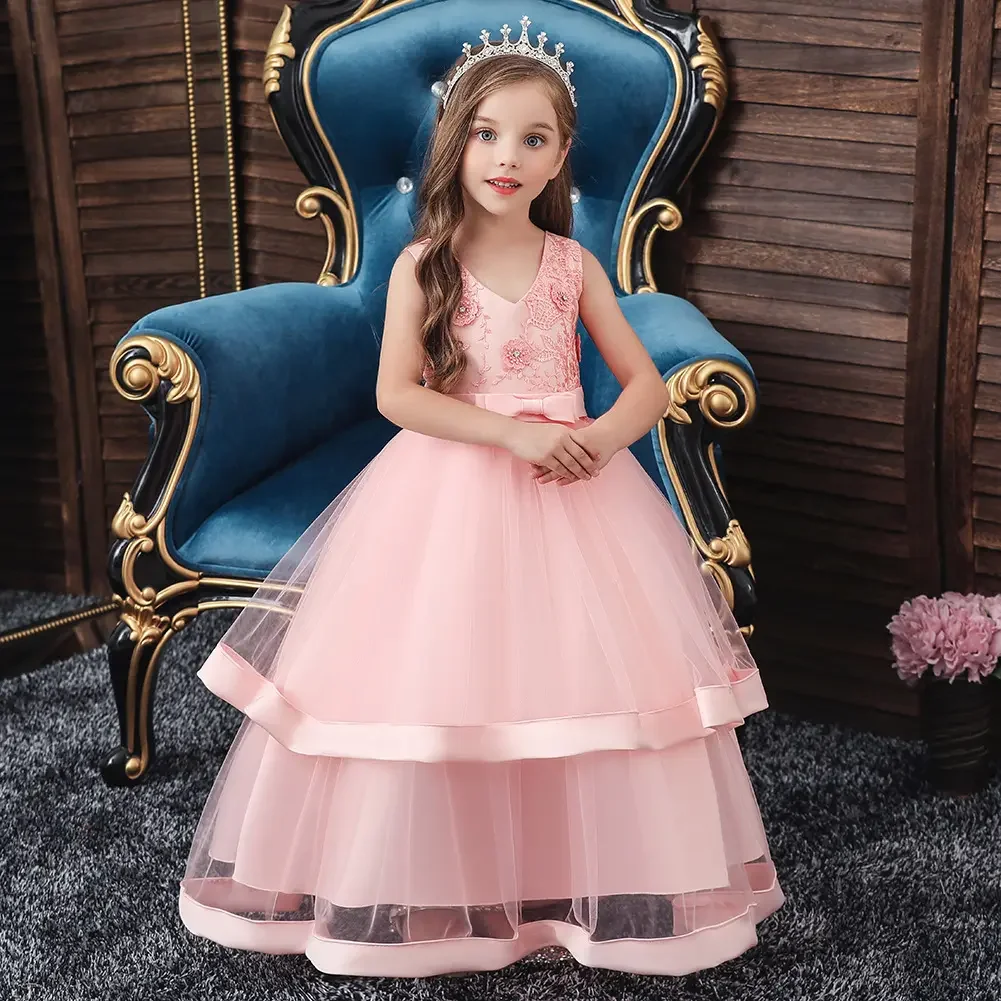 High Quality Children Clothing Wholesale Elegant Lace Flower Designed little Girls Dress Sweet Dresses For 3-8 Yeas old Kids