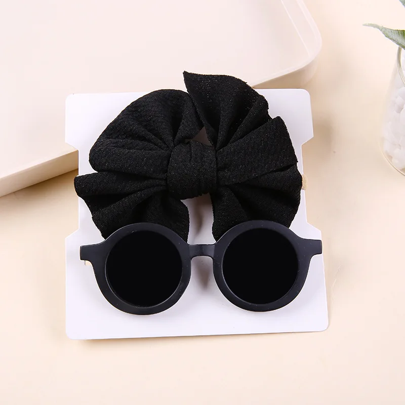 2Pcs/Set Sunglasses Elastic Baby Headband Beach Seaside Sun Glasses Kids Waffle Bow Headwear