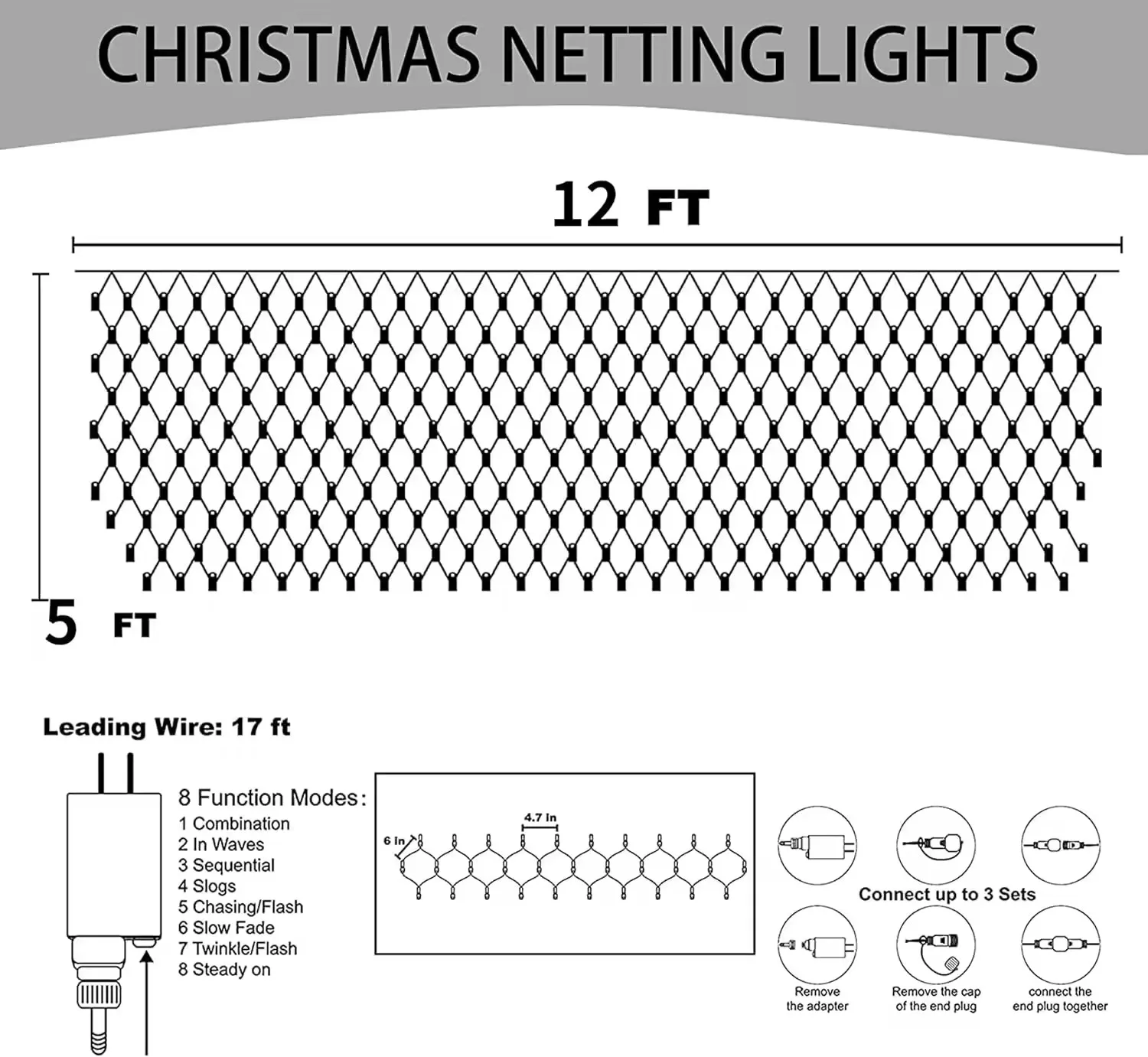 Twinklight Christmas Garden Patio Solar Remote Led Net Lights Waterproof Warm White Mesh Fairy Light