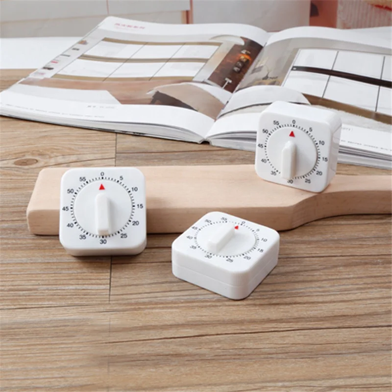 60 Minutes Kitchen Timer Count Down Alarm Reminder White Square Mechanical Timer for Kitchen
