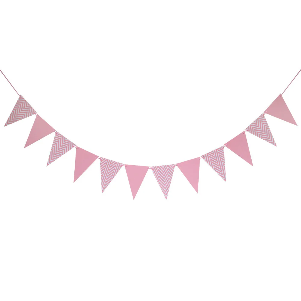 Rose Gold Silver Stamp Hanging Paper Triangle Bunting Pennant Flag Banner Garland for Birthday Bridal Baby Shower Wedding