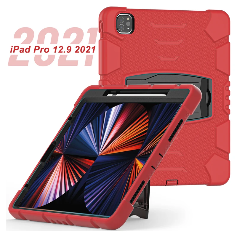 new arrival shockproof silicone tablet cover case For apple iPad Pro 12.9 inch 2021 case with pencil holder kickstand
