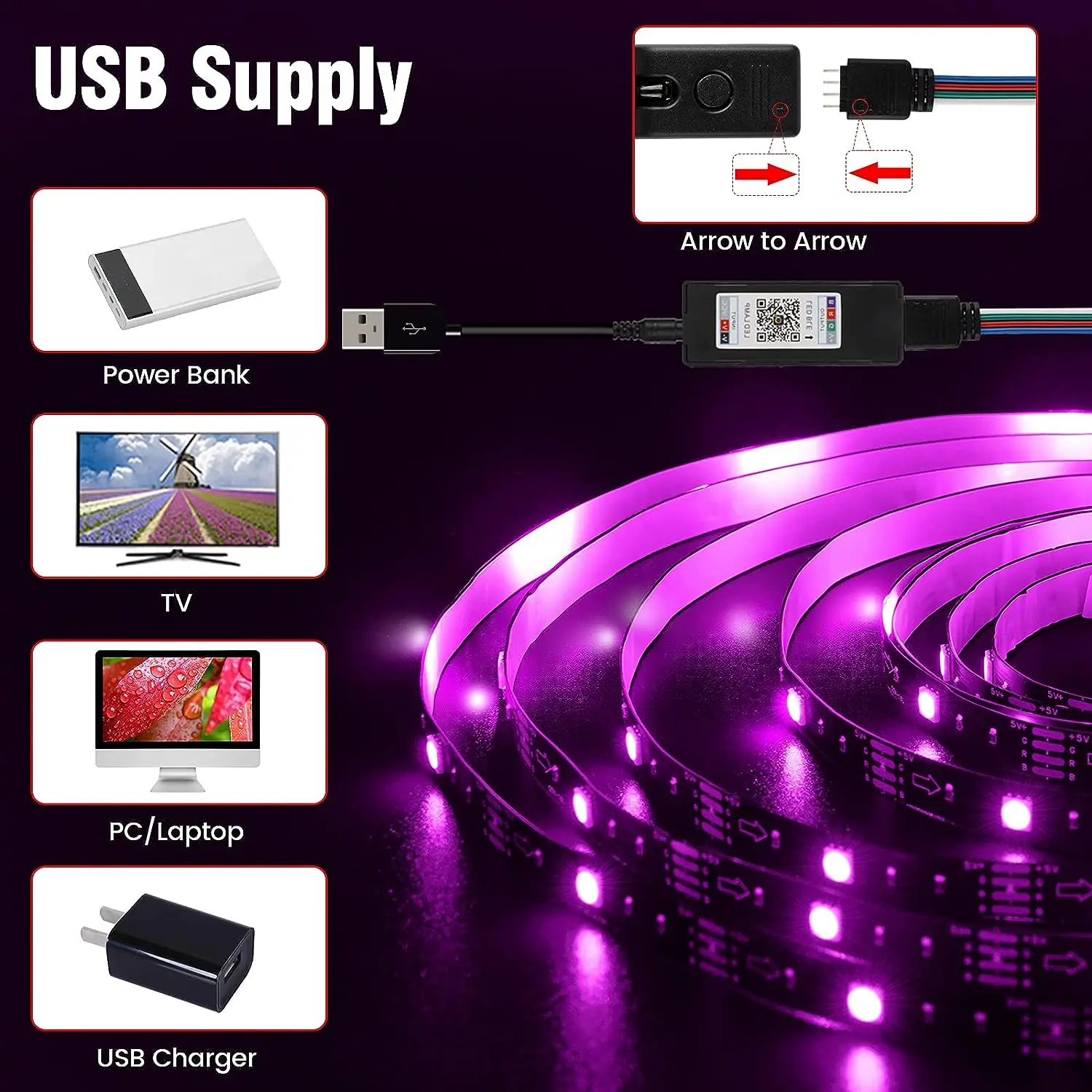 5V Led TV backlight smd5050 rgb led strip 3m 5m multicolor ip65 waterproof usb connect smart rgb strip Light