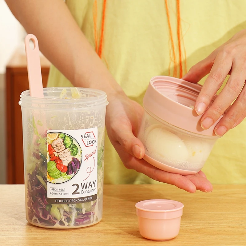 FF1129 Plastic Overnight Oats Container Breakfast on the Go Cereal Yogurt Cup Lunch Salad Cups with Spoon