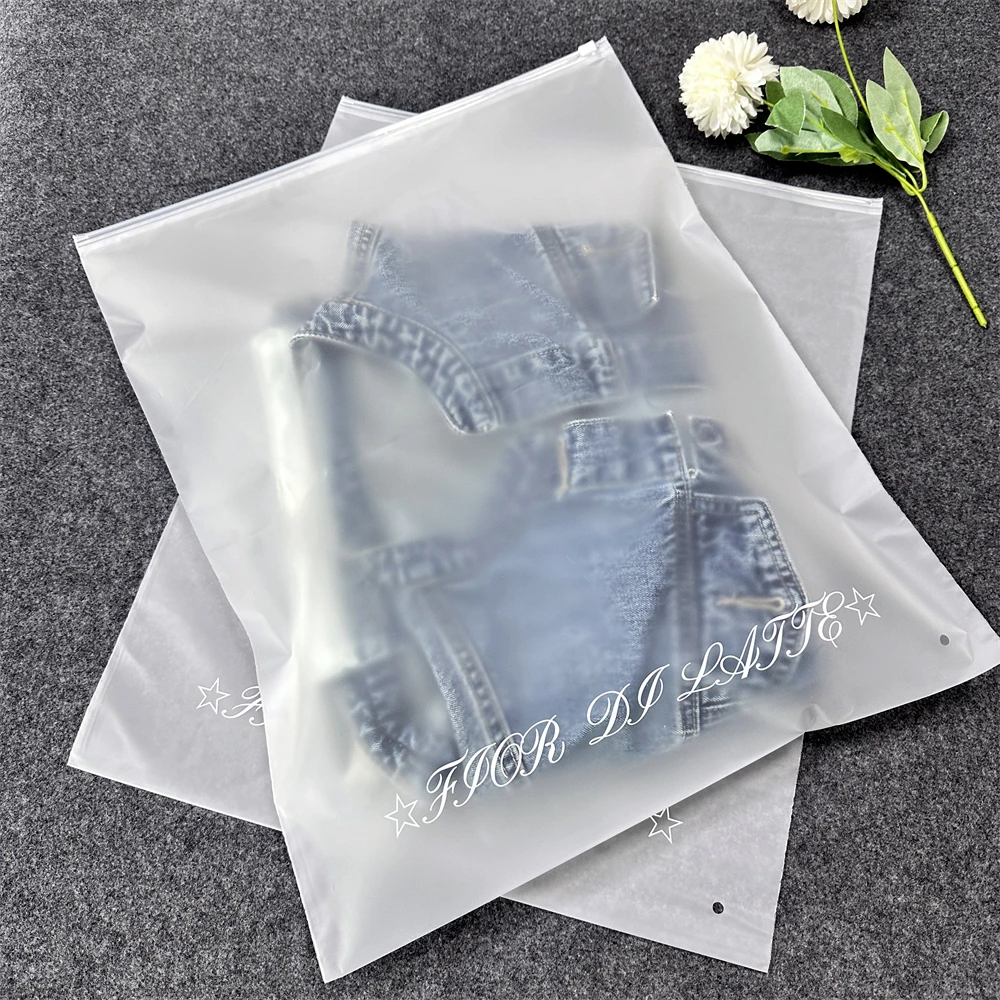 Wholesale Custom Clear Clothing Packaging Bag With Zipper Seal Frosted Plastic Zip Bag For Hoodie Printed Ziplock Clothes Pouch