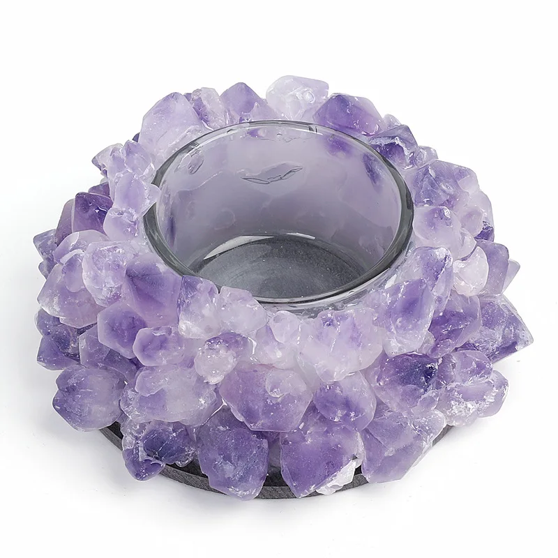 Wholesale big size 10cm  Natural Amethyst cluster raw stone candle stick crystals candle holder