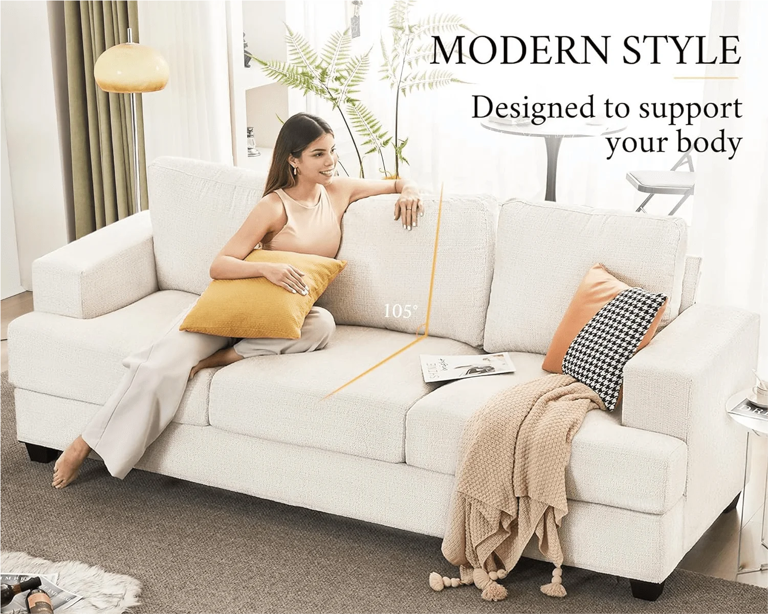Sans International E-Commerce Full Kd White Couch Velvet Sofa 3 Seater For Living Room