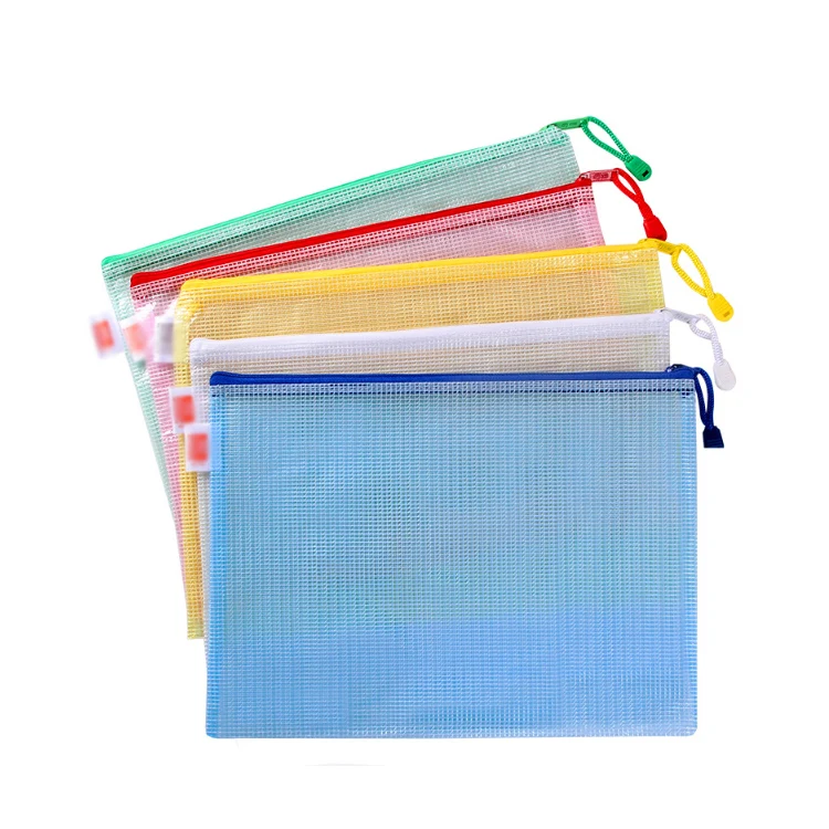 High Quality Reusable PVC mesh envelope document storage bag A4 zippered mesh file bag file folder pouch bag