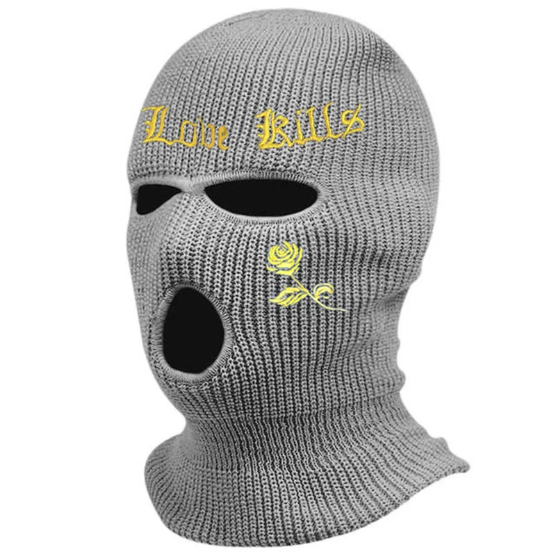 Stock Fluorescent Green Balaclava Hats High Quality Custom Logo Winter Knitted Black Neon Balaclava Three Hole Ski Mask