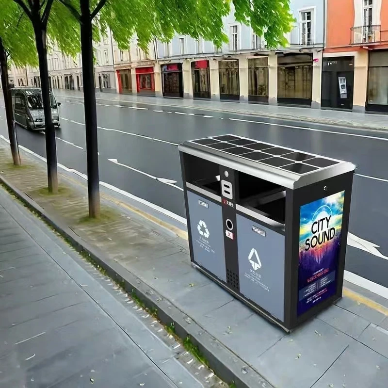 2024 NEW design  Outdoor Garbage Bins Solar Powered Intelligent Trash Smart Bin