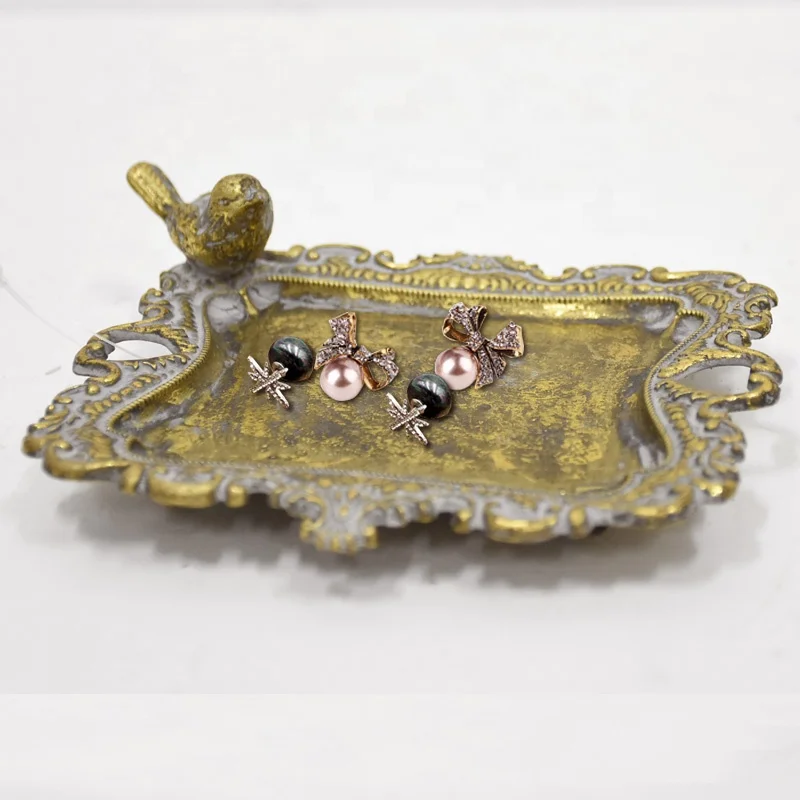 Luckywind Wholesale Manufacture Custom Antique Trinket Dish jewelry ring tray Holder Vintage Golden Metal jewelry Display Tray