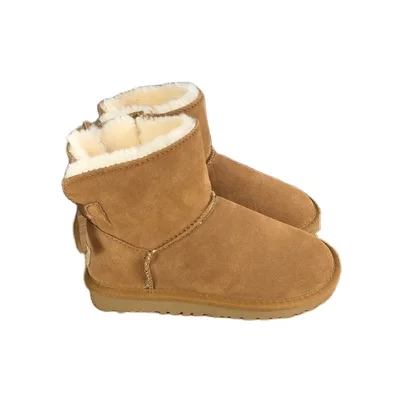 Little Girls Winter Snow Boots Wholesale Cowhide Short Plush  Butterfly Australia Shoes Customs Logo Children Winter boots