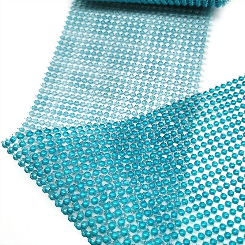 Manufacturer 24 rows light blue plastic Half spherical beaded mesh pearl trimming for DIY decoration