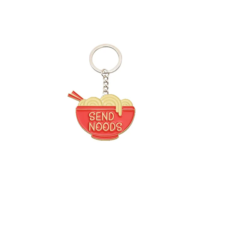 Wholesale Manufacture Snack food Caloric food Enamel Keychain Custom Hamburger Pizza Noodles French fries Chicken Popcorn Alloy