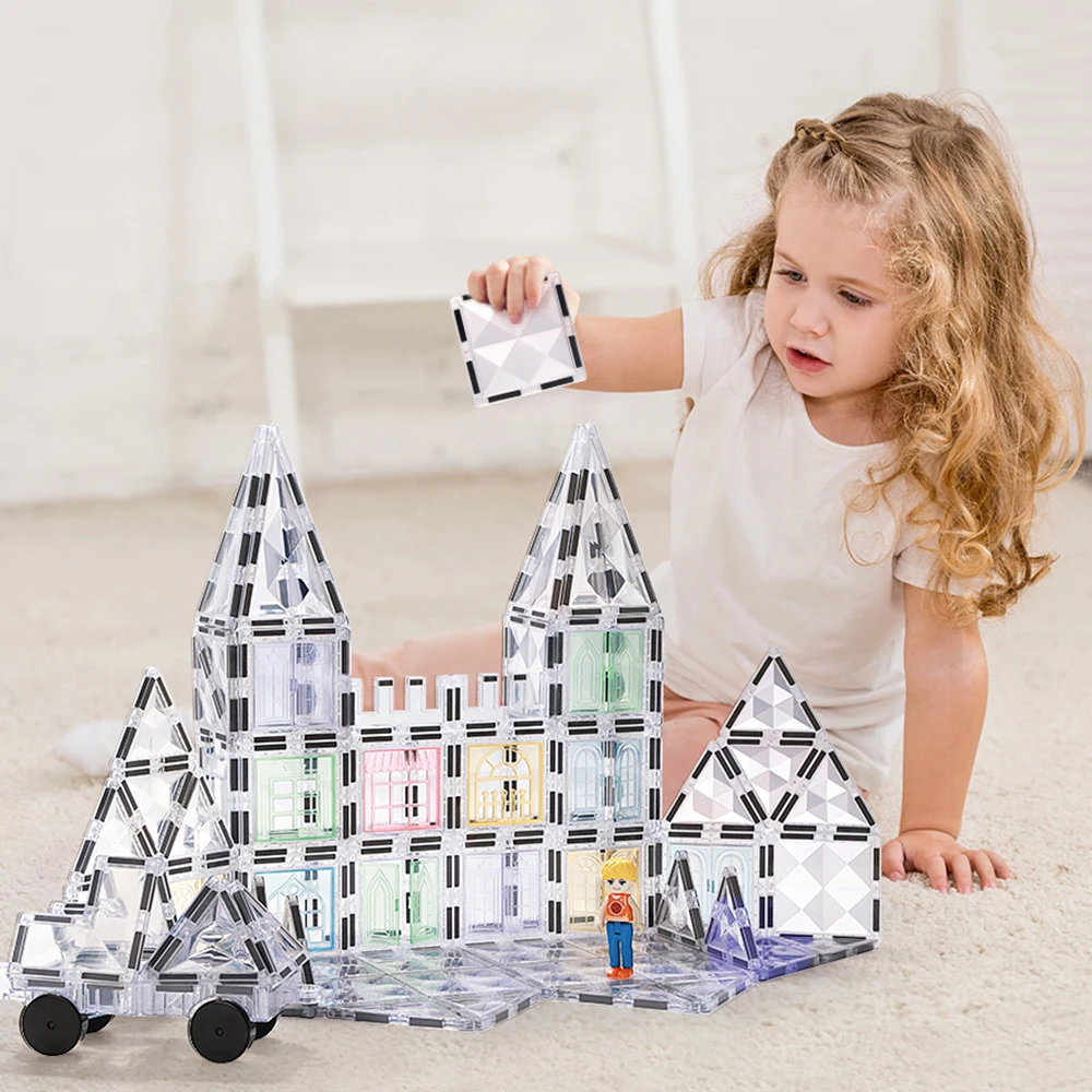Factory starlight transparent Magnetic Building Tiles for Kids Construction Gift Set Bpa Free Blocks Educational Plastic Toys