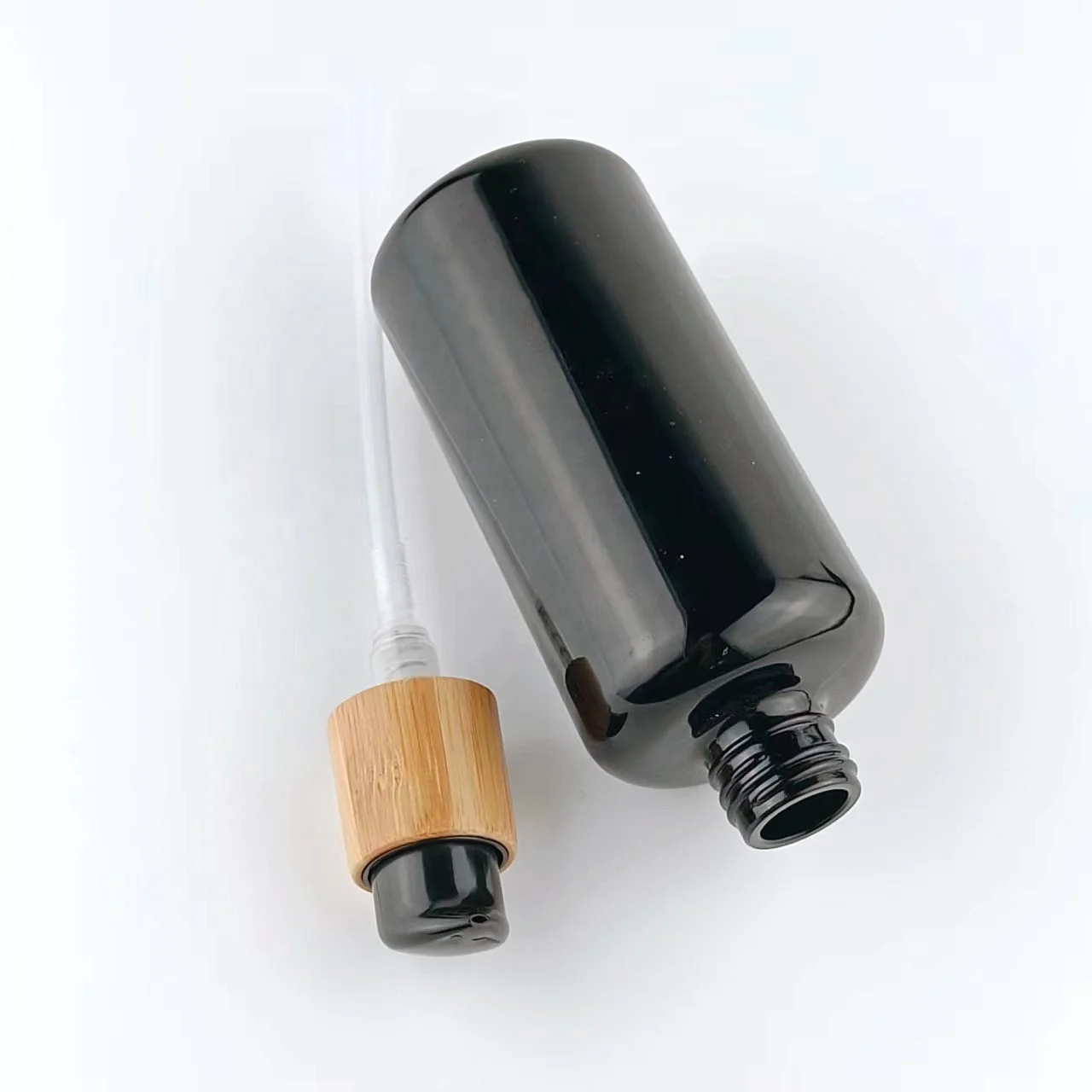 200ml glass bottles with bamboo pump empty cosmetic packaging black glass bottle body milk bottle with lotion pump