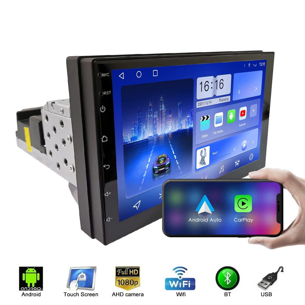 7Inch 1 Din Car Radio Android Car Stereo Car Audio System Auto Radio MP5 Multimedia DVD Player Carplay Android Auto WiFi BT