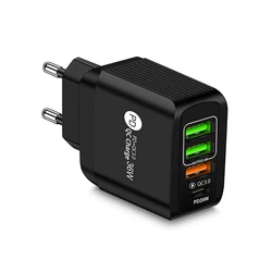 Most Popular Products 36W 4-Port QC3.0 3USB + PD Wall Fast Chargers Power Adapters for iPhone Samsung LG HTC