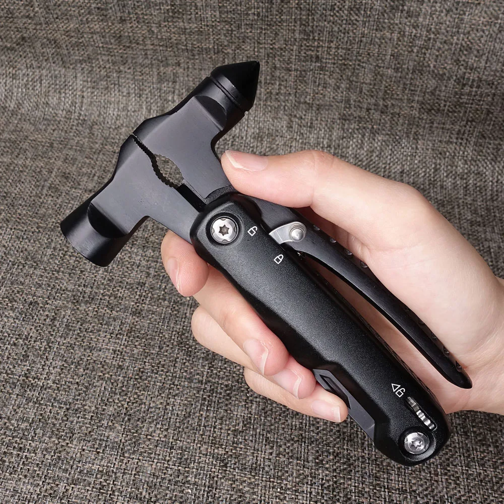 2023 Aluminum Handle Outdoor Multi-Purpose Pliers Wrench Hammer with Safety Lock and Pouch for Car Emergency