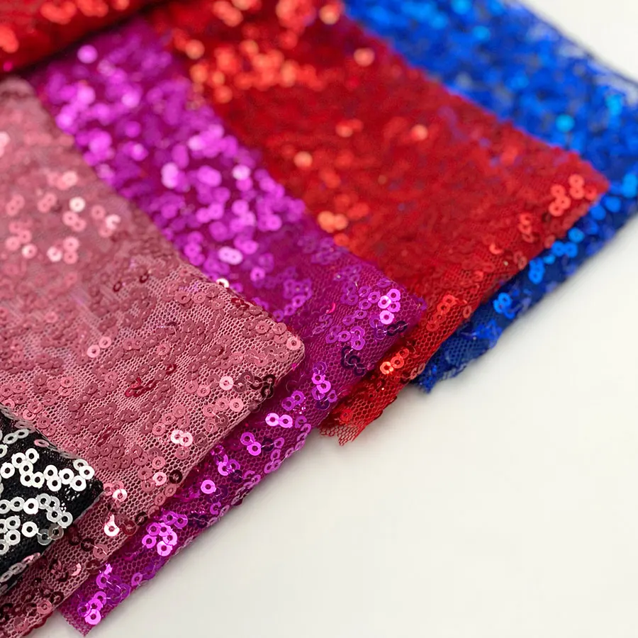 Fashion party mesh metallic pink red magenta purple blue net full small sequin fabrics