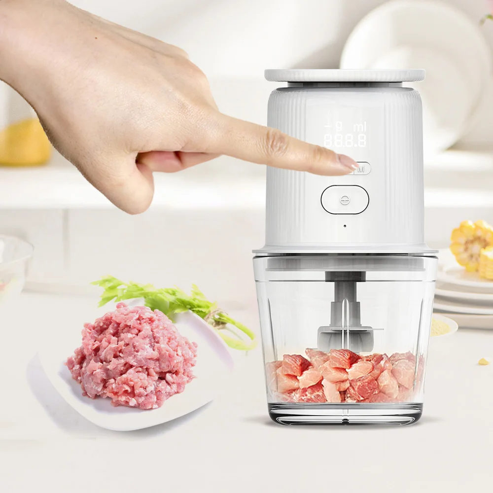 Portable Food Processor Cordless Meat Garlic Chopper with 600ml Glass Bowl 1500mAh USB Rechargeable Electric Vegetable Chopper