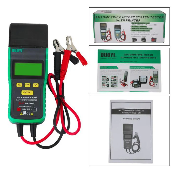  DUOYI DY2015C тестер автомобильного аккумулятора 12V 24V свинцово-кислотные анализатор CCA 100-1700 SOH интегрированный принтер портативный единица