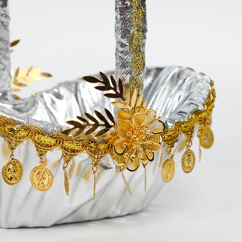 Romantic Wedding Day  Decorate Gold Accessories Flower Basket Girl Married Flower Basket