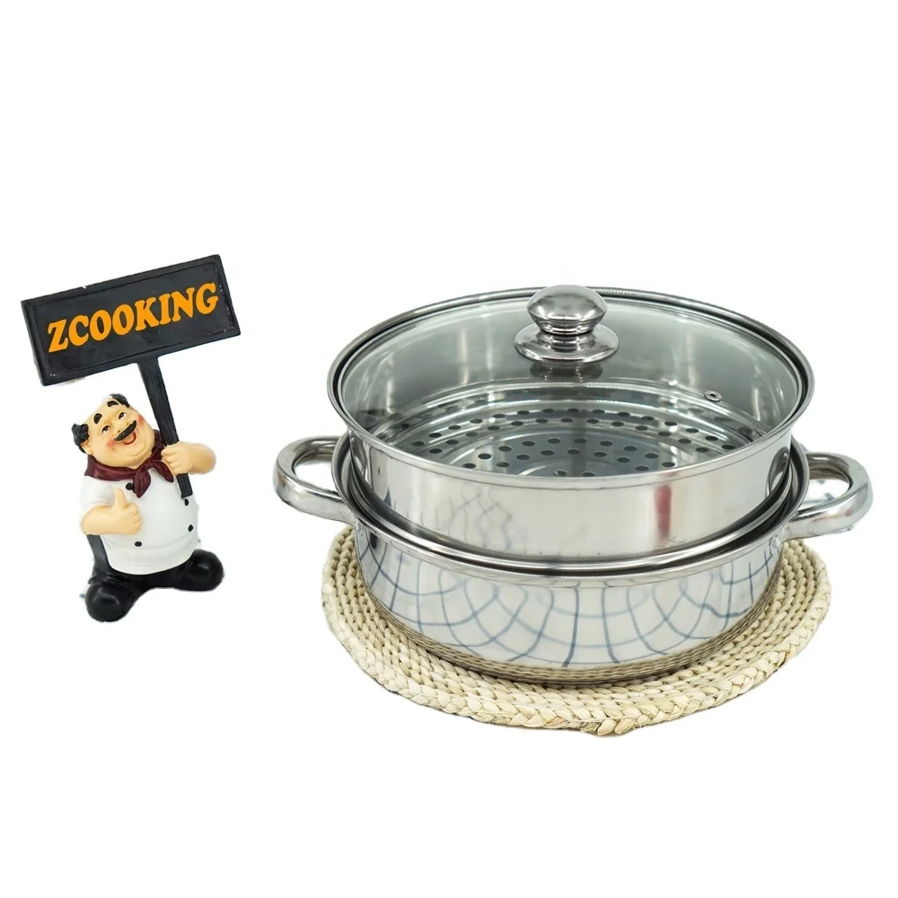 2 Layers Stainless Steel Steamer Pot  With  Glass  Lid  Multifunctional Steamer Pot With SS Handle