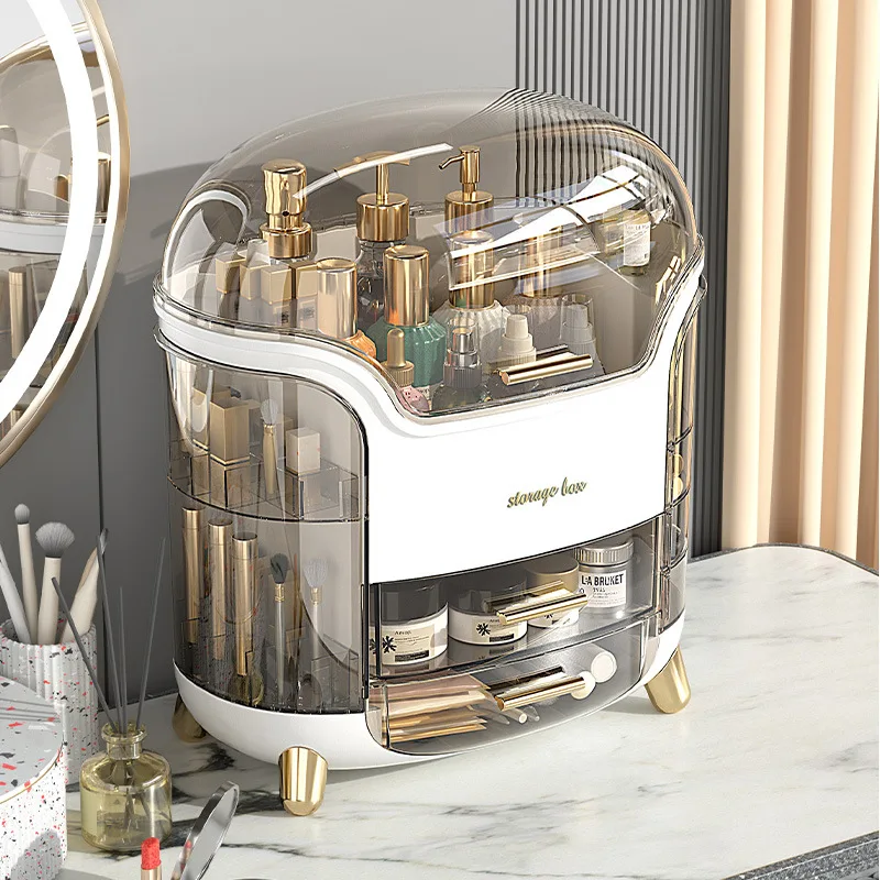 OWNSWING Fashion Plastic Large Capacity Desktop Make Up Storage Box Dustproof Cosmetics Storage Container  Makeup Organizer