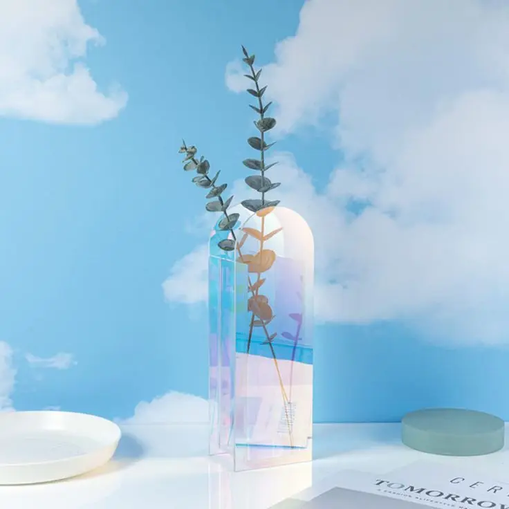 Customizable Home  Rainbow Geometry Vase Decoration Wedding Colorful Acrylic Flower Vase