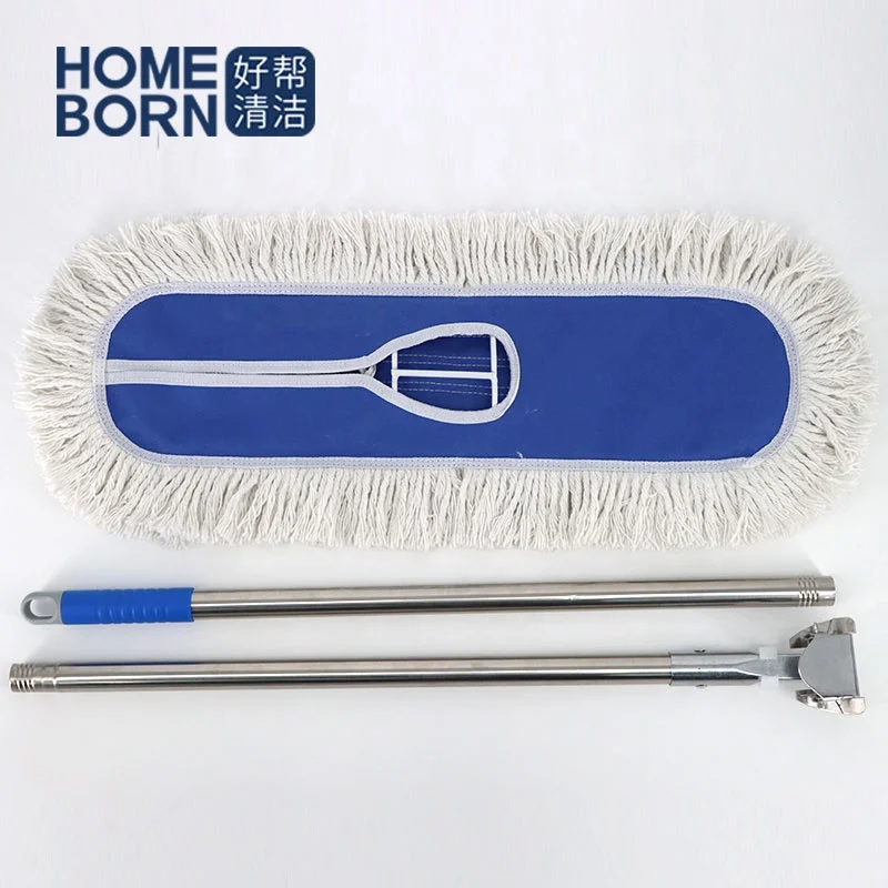 Xingtai cleaning floor cleaner dry mop flat dust cotton mop with twill fabric ss stick