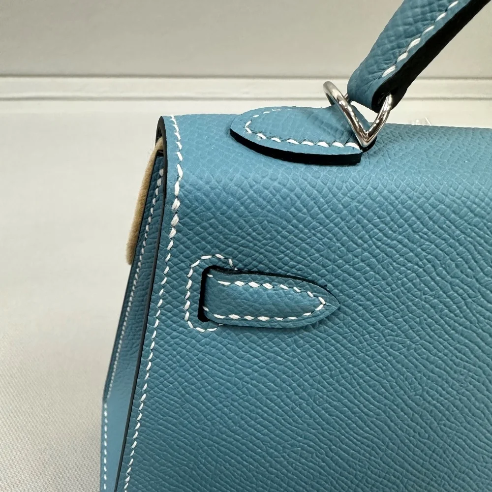 Denim Blue Minimalist Design Beautiful Makeup Bag High End Luxury Palm Pattern Leather Bag